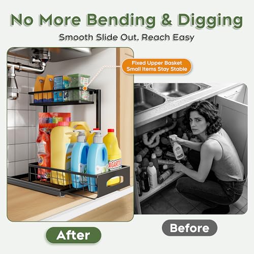 Under Sink Organizer, 1-Pack L-Shaped Metal Pull-Out Drawers for Kitchen - view 3