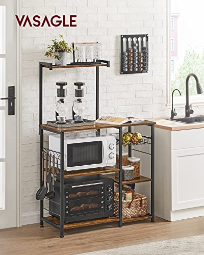 Baker's Rack, 35.4 Inches Microwave Stand with Wire Basket, 6 Hooks - view 2