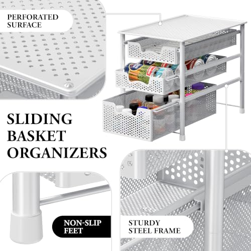 3 Tier White Alloy Steel Sliding Basket Organizer Drawer Cabinet - view 4
