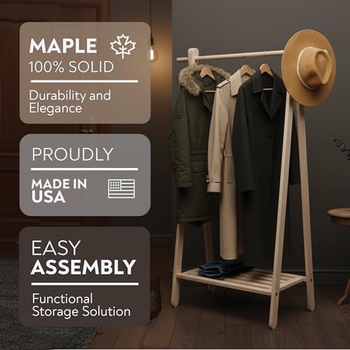 Handcrafted Maple Garment Rack - Sleek & Stylish Clothing Storage, Home Organization, Boutique Display, Coat Rack, Laundry Room Decor - Made in the USA (Large) - view 2