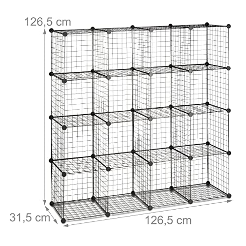 Modular Grid, 16 Compartments, Cube Shelf, Open Cabinet Storage System, DIY Metal Rack, Black, 30 x 30 cm - view 3