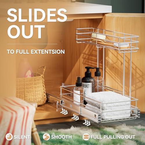 Under Sink Organizer 9" W X19 D, Pull Out Cabinet Organizer 2 Tier - view 5