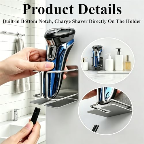 Electric Razor Holder Wall Mount, Stainless Steel Shaver Organizer Shelf - view 2