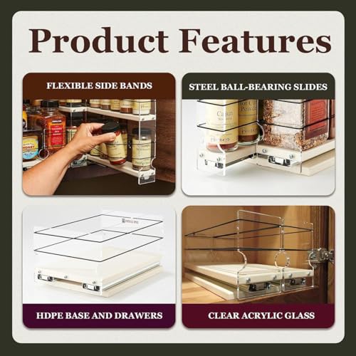 Sliding Spice Rack - Pull Out Spice Rack for Inside Cabinets, Sliding Shelves, Rack for Kitchen Cabinets - Made in USA - 1 Tier -10.6"D x 4.6" W x 5.0" H (Cream, Partially Assembled) - view 5