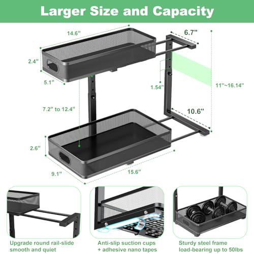 Under Sink Organizer 2 Pack, High Adjustable 2 Tier Under Sink Organizers and Storage, Slide out Metal Cabinet Organizers, Pull out Storage Drawer Shelf for Kitchen Bathroom Cabinet (Black) - view 4
