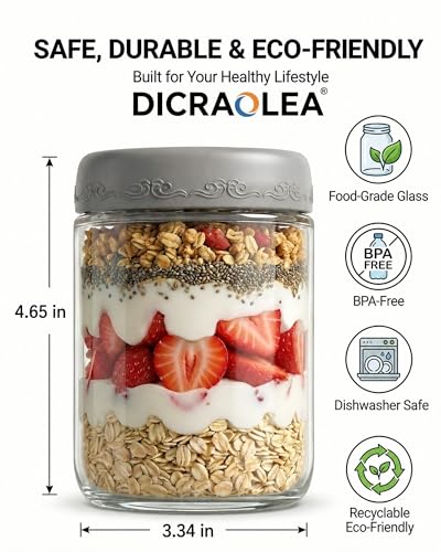 16oz 8Pack Glass Overnight Oats Jars Containers with Airtight Leakproof Lids, Reusable Mason Jars for Meal Prep, Yogurt Parfaits, Smoothies, Salads & Healthy Breakfast(16oz-8Pack) - view 2
