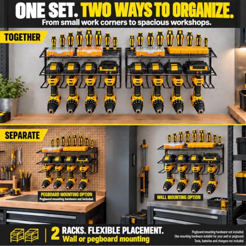 Power Tool Organizer for Tool Storage,Drill Holer Wall Mount,Storage Rack for Garage Organization, Wall Organizer with Shelf,Heavy Duty for Lifetime Use(2 Pack Black) - view 6