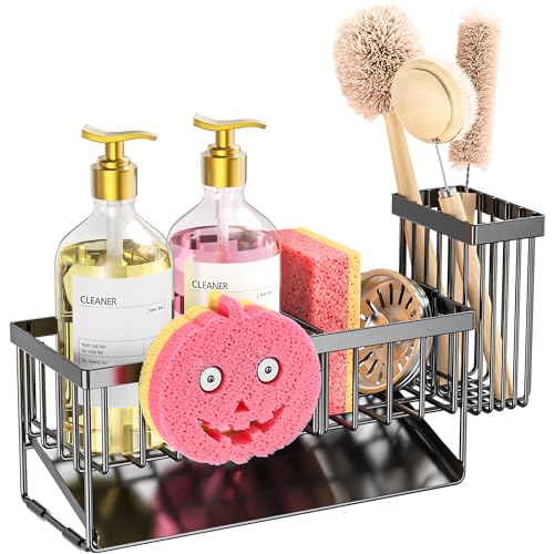 Sponge Holder for Kitchen Sink, Smiley Face Sink Caddy with Removable Brush Holder,Self-Draining Sponge Caddy for Sponge,Soap,Dish Brush,Scrubber,Kitchen Essentials and Gadgets - view 6
