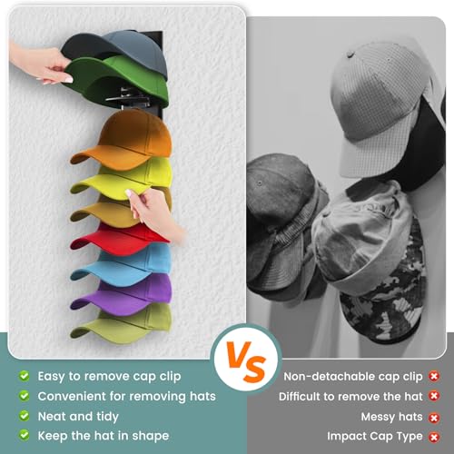 2Pack Upgraded Contour Fit Lock Hat Organizer for Baseball Cap,Hat Rack Strong Adhesive Hat Hangers for Wall Hold Up to 20 Hats,Multi-layer Hat Storage Display for Closet,Door Bedroom-Black - view 4