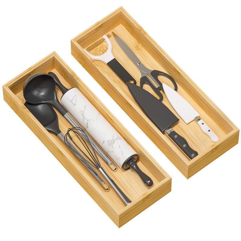 Bamboo Kitchen Drawer Organizer, Deep 2-Pack, 17" x 6" x 2.5"