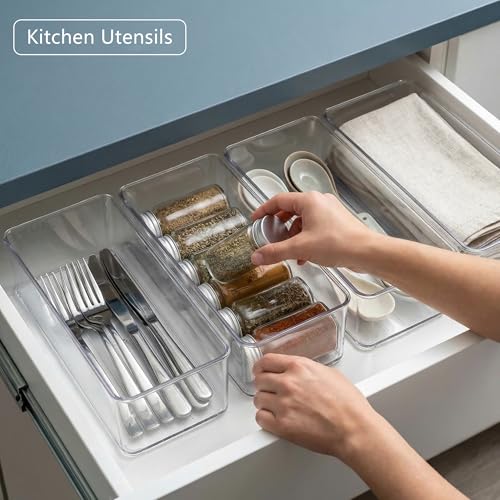 8 PACK Drawer Organizers Deep Drawer Storage Bins - view 6