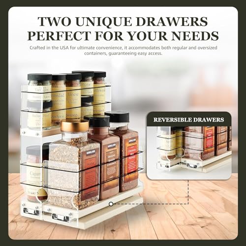 Combo Spice Rack Drawer - Pull Out Pantry Organizers and Storage - Kitchen Cabinet Organizer - Seasoning Sliding Caddy - Made in USA (5.75" W x 10.75" H x 10.60" D, Partially Assembled) - view 2