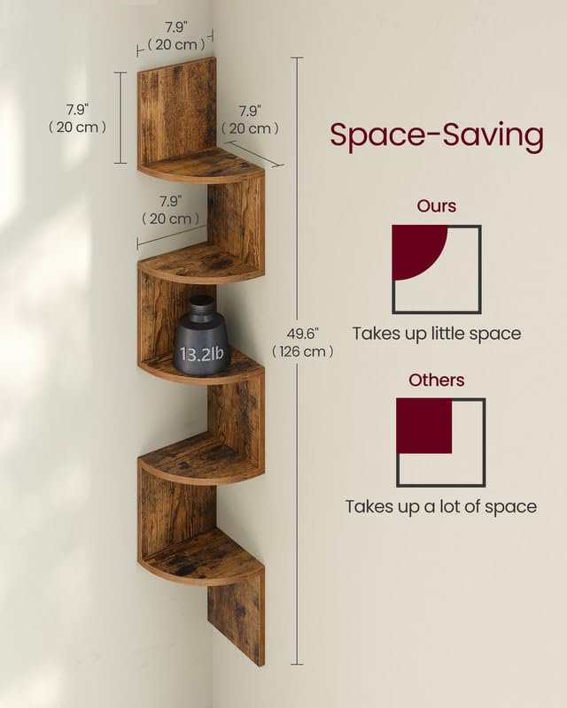 Corner Shelf Wall Mount, 5-Tier Floating Corner Bookshelf - view 3