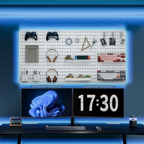 Pegboard Combination Kit, Wall Mounted Storage Set with 8 Pegboards & 32 Accessories Hanging, White Peg Boards Organizer for Walls Display, Crafts Organization, Kitchen Organizer, 22" x 44" - view 2