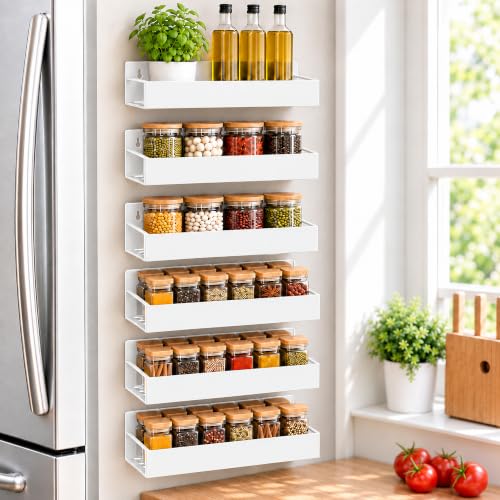 6 Pack Metal Magnetic Spice Rack for fridge, Heavy Duty
