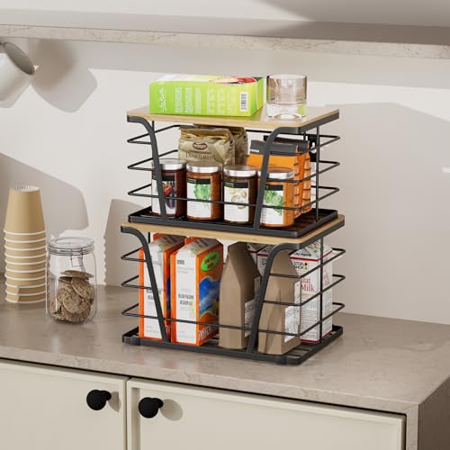 2 Pack Extra Large Pantry Storage Organizers, Pantry Baskets organization, Potato and Onion Storage Bin, Wall Mount Trash Bag Storage for 13-33 Gallon Bags with Bamboo Top, Black - view 5