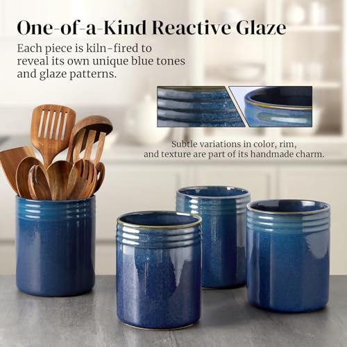 7.2" Kitchen Utensil Holder, Extra Large Farmhouse Utensil Holders for Countertop, Ceramic Utensil Crock, Anti Slip Cork Bottom - view 4
