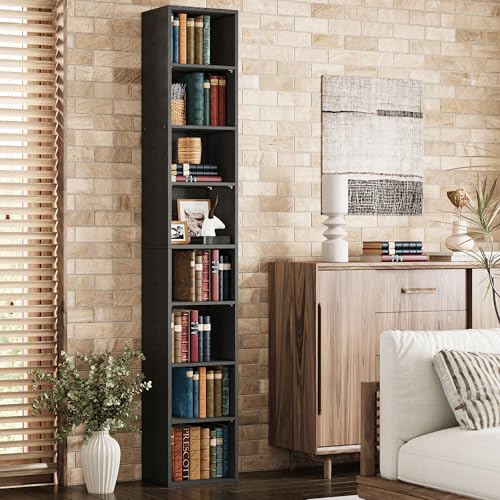 Tall Narrow Bookshelf 8 Tiers, Compact Corner Bookcase, Floor Standing Display Storage Shelves 71 in Tall, Easy to Match for Living Room, Office, Study, Bedroom