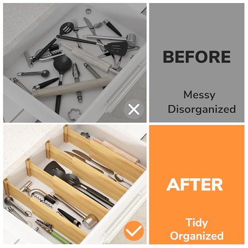Bamboo Expandable Drawer Dividers – Fits 12.2"–17" Drawers, 4" Extra Deep Walls, Set of 4 | Tall Spring-Loaded Separator for Baby Dresser, Sock Drawer & Bathroom Cabinet - view 5
