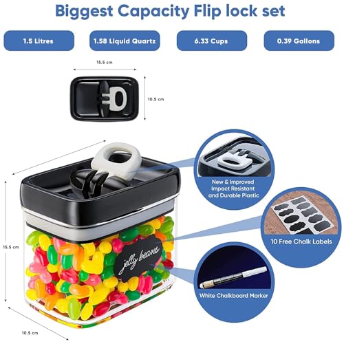 Airtight Storage Boxes Set - 10 Labels and Markers - Kitchen and Pantry Storage - BPA Free - Plastic Storage Boxes with Upgraded Lids (6 Pieces - 1.5L) - view 4