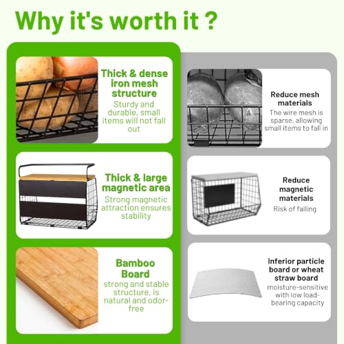 Magnetic Shelf for Fridge with Wood Lid, Fruit Potato and Onion Storage Bins, Pantry Organizers & Storage, Large Container Magnetic Spice Rack for Refrigerator, Kitchen Counter (Black, 1) - view 6