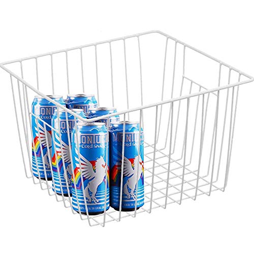 Deep Refrigerator Freezer Baskets, Large Household Wire Storage Basket Bins Organizer with Handles for Kitchen, Pantry, Freezer, Cabinet, Closets, Pearl White, Set of 2 - view 4