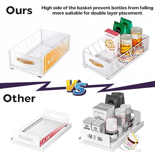 Pull out Cabinet Organizer,Heavy Duty Slide out Pantry Shelves Drawer Storage with Adhesive Nano Film,Sliding Mesh Cabinet Basket with Handle for Kitchen, Bathroom, Home, 11.8W" X 15.7"D X 6.2"H,White - view 4
