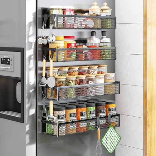 Magnetic Spice Rack for Refrigerator, 2 Pack Magnetic Shelf, Fridge Magnet Organizer with Moveable 4 Hooks, Magnetic Fridge Shelf for Kitchen Organization and Storage (2 Pack) - view 6