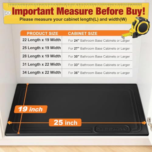 Under Sink Mat 25" X 19", Waterproof Silicone Under Sink Mats for Kitchen, Anti-Leak Shelf Liner & Cabinet Protector with Raised Edge, [BPA Free] Bathroom Tray Home Organizer, Black - view 2