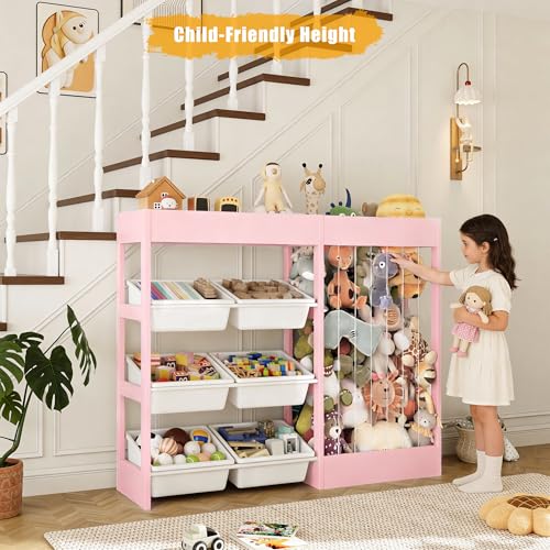 VontinT 50.6"W Toy Organizers and Storage with Stuffed Animal Zoo, Wooden - view 3
