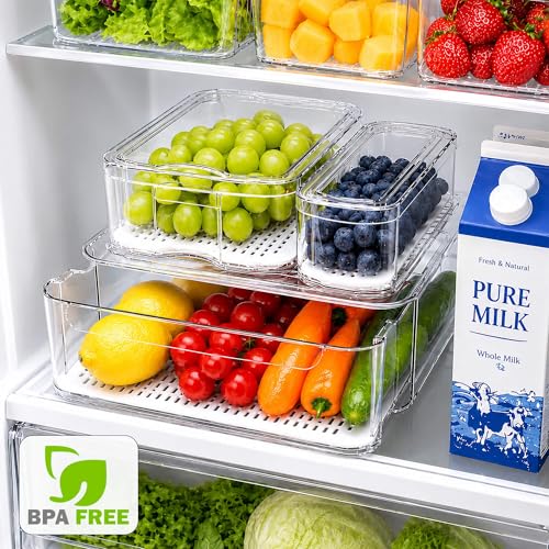 Clear Fridge Bins with Drain Trays - BPA-Free PET, Stackable(6 Pack) - view 5
