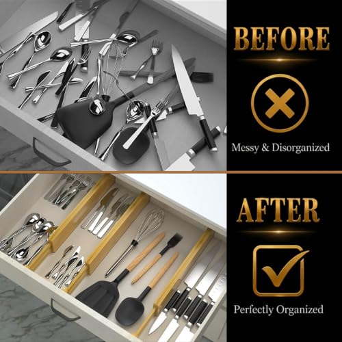 Adjustable Bamboo Drawer Dividers Expandable 8 Pack 17-22 Organizer - view 3