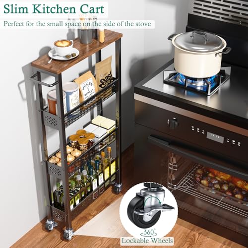 Utility Slim Storage Cart on Wheels, 4 Tier Laundry Room Organizers - view 2