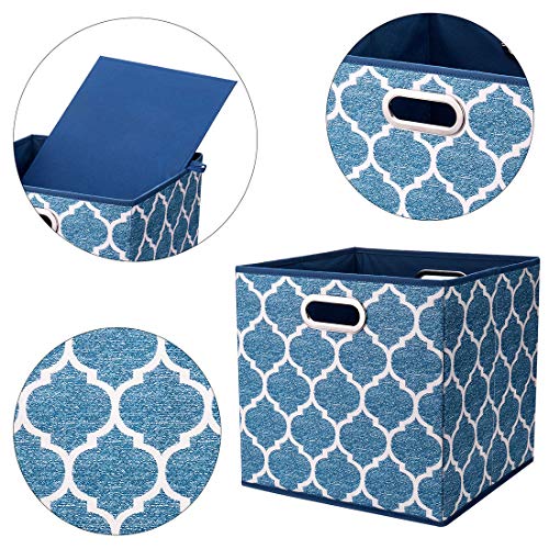 Cloth Storage Bins Set of 4 Thick Fabric Drawers Foldable Cubes Basket Organizer Container with Dual Metal Handles for Shelf Cabinet Bookcase Boxes Navy-Blue 13x13x13 inch - view 3