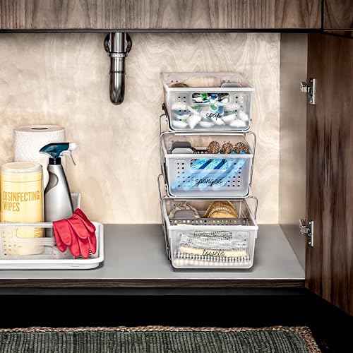 2 Tier Organizer, Under Cabinet Storage with Pull Out Sliding Drawers, for Cleaning Supplies, Pantry, Undersink, Sponges, Bottles & Bath, Pull Out Baskets, Frost 2 PACK - view 2
