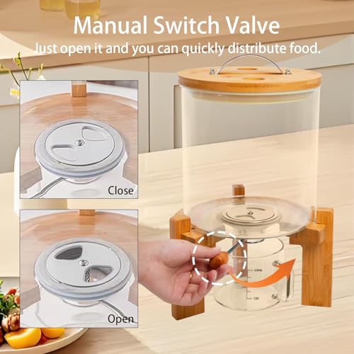 Rice Dispenser, Rice Storage Container, Flour and Cereal Container for Kitchen Organization and Pantry Store, Glass Cereal dispenser with Airtight Lid and Wooden Stand 5L - view 4