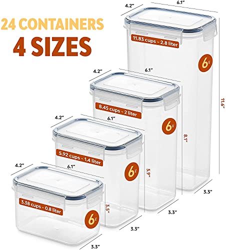 24 Pack Airtight Food Storage Container Set - BPA Free Clear Plastic Kitchen and Pantry Organization Canisters with Durable Lids for Cereal, Dry Food Flour & Sugar - Labels, Marker & Spoon Set - view 2