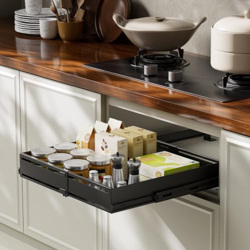 Pull Out Cabinet Organizer, Expandable Width 13"-22", Heavy Duty Metal Slide Out Drawers for Cabinets, Expandable Cabinet Pull Out Shelves for Kitchen, Pantry, Bathroom, Black - view 5