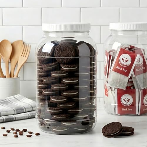 2 Pack Plastic Jars with Lids, 1 Gallon Wide Mouth Storage Containers, Empty Plastic Jars for Kitchen & Household Storage of Dry Goods, Peanut, Candy, Noodles - view 6