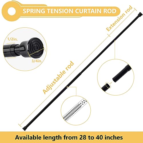 Tension Curtain Rod Adjustable 28-40 Inch, 2 Pack, Black - view 2