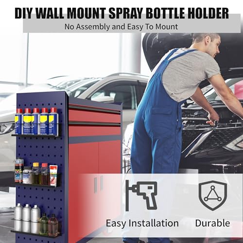6 Pack Spray Bottle Holder Wall-Mounted, Aerosol Spray Can Holder Storage Rack, Heavy-Duty Paint Bottle Organizer with 30 Holes, Steel Black Spray Rack for Garage, Shop, Home or Tool Trailer - view 2