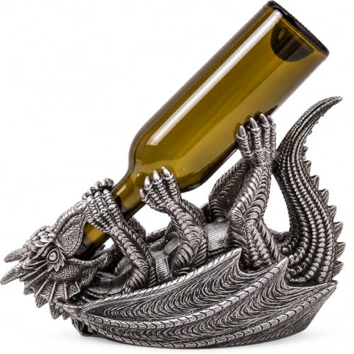Dragon Wine Bottle Holder, Gothic Medieval Fantasy Home Bar Decor, 10 Inch