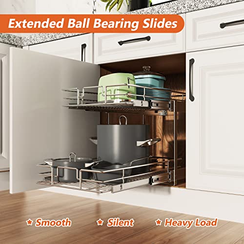 Individual Pull Out Cabinet Organizer (11" W x 18" D), 2 Tier Spice Rack Organizer for Cabinet, Slide Out Drawer Pantry Shelf Organization and Storage for Kitchen Bathroom - view 2