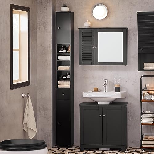 Narrow Bathroom Storage Cabinet, 7.8 x 7.8 x 70.8 in, Black - view 2