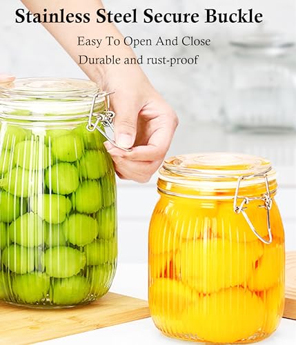 24 OZ Glass Jars With Clamp Lids Airtight Wide Mouth Storage Jars Sealed Canisters Food Containers For Kitchen Pantry Fruit Refrigerator Sugar Nuts Preserves Tea Coffee Beans 2 Set - view 4