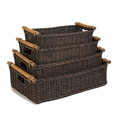 Low Pole Handle Wicker Storage Basket, XL, Walnut Brown - view 2