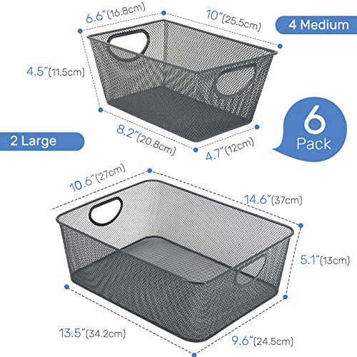 Wire Storage Baskets - 6 Pack Metal Mesh Organizers for Kitchen, Laundry, Garage, Fridge & Bathroom - Gray - view 2