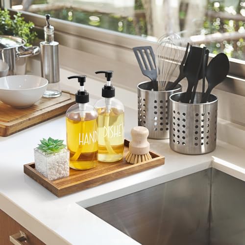 11.7" Bathroom Vanity Tray for Counter - Acacia Wood Decorative Tray for Toilet Tank Makeup Perfume Jewelry Catchall Coffee Table - Wooden Kitchen Countertop Organizer for Soap Dispenser - view 6