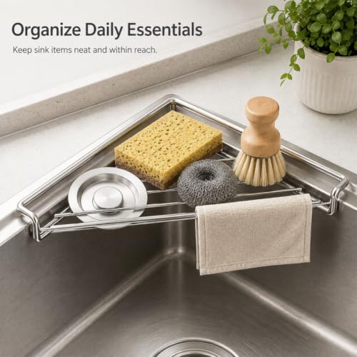 Stainless Steel Corner Sink Shelf, Over Sink Dish Drying Rack Organizer - view 5