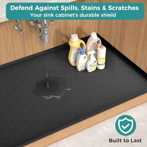 Under Sink Mat for Kitchen Waterproof, 34" x 22" Silicone Under Sink Mat for Shelf Liner Organizer, Cabinet Sink Protector Under Sink Liner for Bottom Kitchen, Bathroom(Light Grey) - view 4